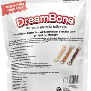 DreamBone Spirals Variety, Rawhide Free Dog Chew Sticks Made with Real Chicken Beef and Pork, 18 Count