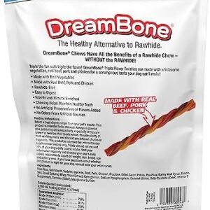 Dreambone Triple Flavor Twisties, 25 Count, Rawhide-Free Dog Chews Made with Real Beef, Pork & Chicken, 7.05 Ounce (Pack of 1)