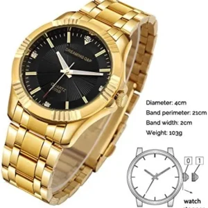 DREAMING Q&P Fq-005 Classic Style Gold Stainless Steel Mens Wrist Watches with Crystals for Man