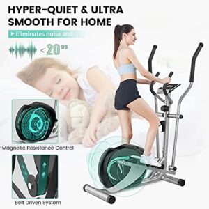 Dripex Elliptical Machine, Elliptical Trainer for Home Use with Hyper-Quiet Magnetic Driving System, Pulse Rate Grip, 8 Resistance Levels, 6KG Flywheel, LCD Monitor, Device Holder