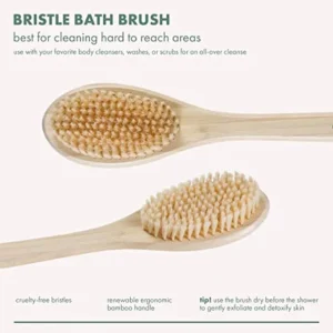 EcoTools Bristle Bath Brush, Shower Body Brush with Gentle, Stiff Bristles, Long Bamboo Handle, Gently Exfoliating for Back & Body, Stimulates Blood Circulation, Eco-Friendly, 1 Count