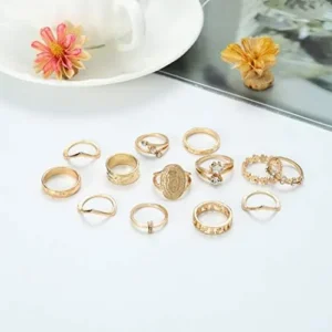 Edary Vintage Ring Set Carved Knuckle Rings Crystal Gemstone Stackable Rings Finger Mid Ring Set for Women and Girls