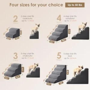 EHEYCIGA Curved Dog Stairs for High Beds 19.7″ H, 4-Step Dog Steps for Small Dogs and Cats, Pet Stairs for High Bed Climbing, Non-Slip Balanced Pet Step Indoor, Grey