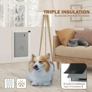 Eillion 3 Flaps Pet Door for Wall, with Closing Panel and Lock, Dog Door and Cat Door with Aluminum Alloy Frame and Expandable Tunnel, Durable Design Suitable for Pets Up to 40 lbs. Medium Size