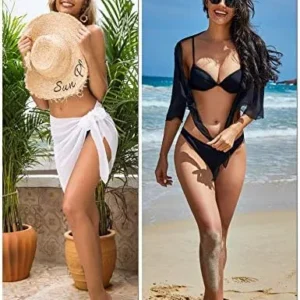 Ekouaer 2 Pieces Women Beach Sarongs Sheer Cover Ups Chiffon Bikini Wrap Skirt for Swimwear S-XXL