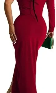 Elainone Women One Shoulder Bodycon Dress Long Sleeve and Sleeveless Evening Cocktail Party Long Dresses with Tail