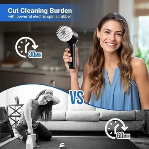 Electric Spin Scrubber, Cordless Shower Scrubbers with Battery Level Display, 2 Speeds Electric Scrubber for Cleaning with 6 Replaceable Heads, Electric Cleaning Brush for Bathroom/Floor/Sink/Window