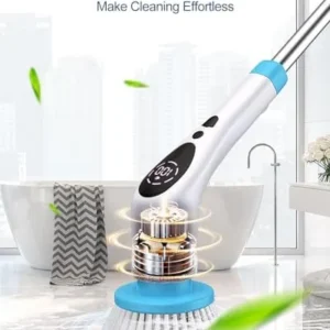 Electric Spin Scrubber,Voice Prompt Cordless Cleaning Brush with 9 Replaceable Brush Heads,3 Adjustable Speeds,Extension Handle Power Shower Scrubber for Bathroom,Bathtub,Kitchen,Floor,Tile-Blue