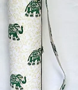 Elephant Print Cotton Fabric Yoga Mat Bag with Adjustable Strap, Carry Strap, and Zipper Pocket, One Size, Multicolor