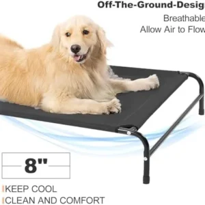 Elevated Dog Bed Cooling Raised Dog Bed Outdoor&Indoor with No-Slip Feet for Large Dogs – Portable Dog Cot for Camping or Beach, Durable Stable Frame Breathable Mesh (Black,Large)