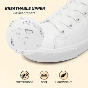 Eydram Women’s Synthetic Leather White Tennis Shoes,Lace up White Sneakers,Low Top Fashion Sneakers