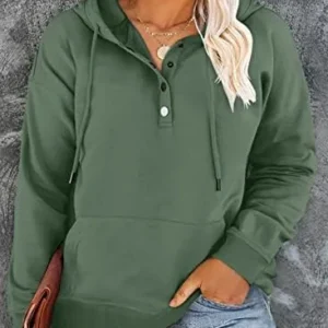 Eytino Womens Plus Size Hoodies Tops Casual Long Sleeve Drawstring Button Down Pullover Sweatshirt with Pocket(1X-5X)