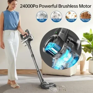 FABULETTA Cordless Vacuum Cleaner, 250W/24Kpa Powerful Suction Up to 50 Min Runtime, 6 in 1 Lightweight Stick Vacuum Cleaner with Brushless Motor, Great for Pet Hair & Hard Floor, Led Display, Black