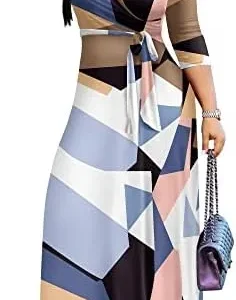 FANDEE Plus Size Maxi Dress for Women Casual Summer Sundress V-Neck 3/4 Sleeve