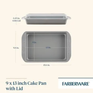 Farberware Nonstick Bakeware Baking Pan With Lid / Nonstick Cake Pan With Lid, Rectangle – 9 Inch x 13 Inch, Gray