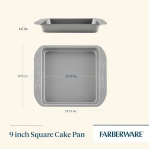 Farberware Nonstick Bakeware Nonstick Baking Pan / Nonstick Cake Pan, Square – 9 Inch, Gray