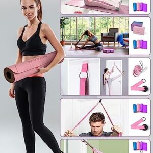 FARINOK 1/3 Yoga Mat Thick, Yoga Kit and Sets for Beginners Include High Density Yoga Mat with Multi-Loops Yoga Strap, Yoga Blocks, Booty Resistance Band Set & Door Anchor