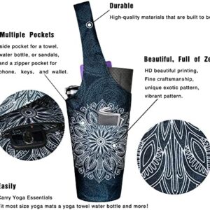 Fashion Printed Yoga Mat Bag with Large Side Pocket & Zipper Pocket Long Tote Yoga Bag Fit Most Size Mats – Holds More Yoga Accessories