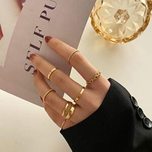 FAXHION Gold Knuckle Rings Set for Women Girls Snake Chain Stacking Ring Vintage BOHO Midi Rings SIze Mixed