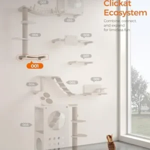 Feandrea Clickat Collection – No.001 Cat Hammock, Wall-Mounted Cat Bed, Space-Saving Cat Wall Perch, Extremely Quick Assembly, Unlimited Expandability, Replaceable Module and Fabric