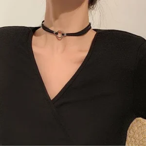 Fesciory Black Choker Necklaces for Women, Adjustable Layered Velvet Leather Lace Choker Collar Necklace, Goth Jewelry Gifts for Girls.