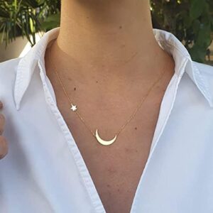 Feskive 14k Gold/Silver Plated Crescent Moon Necklace Tiny Moon and Star NecklaceDainty Sun Leaf Necklace Gold Pendant Necklace for Women Girls Delicate Minimalist Jewelry