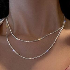 Rotnso Layered Necklace for Women Dainty 14K Gold/Silver Plated Necklaces Trendy Herringbone/Rope Chain Necklace Set Simple Stacked Choker Layering Jewelry Minimalist Gifts for Girls