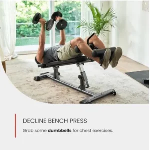 Finer Form Semi-Commercial Sit-Up Bench For Core Workouts and Decline Bench Press. Adjustable Weight Bench with Reverse Crunch Handle with 4 Adjustable Height Settings. Great Ab Workout Equipment