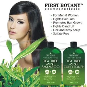 First Botany, Mint Shampoo and Conditioner – Pure Peppermint & Tea Tree Oils – Promotes Hair Growth, Fights Loss & Dandruff – Sulfate Free – Men & Women – 16 oz x 2