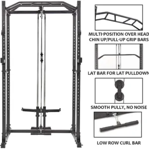 fissfire Power Cage with LAT Pulldown Home Gym 1200lbs Workout Equipment LAT Pulldown Pulley System Attachment