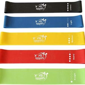 Fit Simplify Resistance Loop Exercise Bands with Instruction Guide and Carry Bag, Set of 5