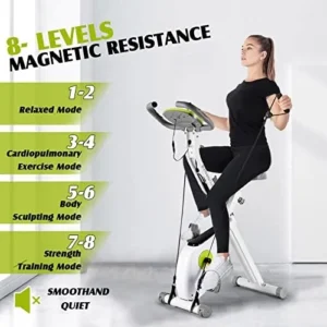 Fitnessclub Exercise Bike, 8-Level Adjustable Magnetic Resistance Stationary Bikes for Home, Indoor Cycling Bike with Heart Rate, LCD Monitor,Cup Holder, Elastic Rope for Home Bicycle Workout