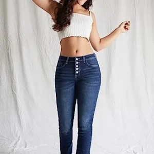 Flamingals Button Fly Low Waist Straight Leg Jeans for Women