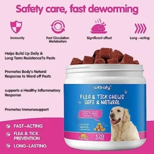 Flea and Tick Prevention for Dogs Chewable, 120 Chews Dog Flea & Tick Control Supplement, Natural Flea and Tick Supplement for Dogs, Oral Flea and Tick Chews Treats for Dogs All Breeds and Ages