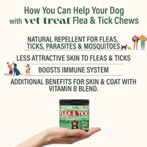 Flea and Tick Prevention for Dogs Chewables – All Natural Dog Flea & Tick Control – Flea Treatment for Dogs – Natural Repellent – Triple Strength + All Season Formula – 120 Soft Chews