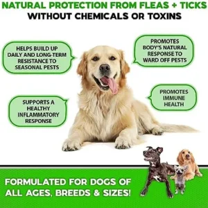 Flea and Tick Prevention for Dogs Chewables – Made in USA – Natural Flea and Tick Supplement for Chews – Oral Flea Pills – No Mess | No Collars – All Breeds and Ages – Tasty Soft Tablets