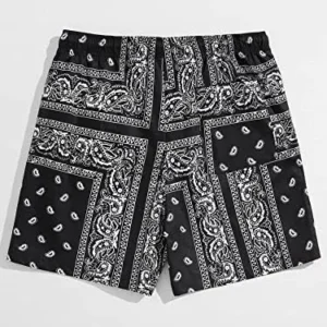 Floerns Men’s Boho Tribal Print Drawstring Waist Summer Shorts with Pocket