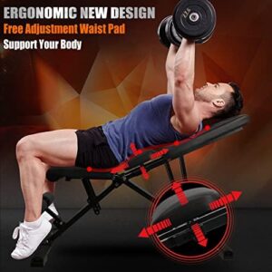 FLYTIGER Weight Bench Adjustable Strength Training Workout Benches Foldable Work Out Incline Bench Set for Home Gym Weight Lifting Dumbbell Exercise Full Body Workout with Resistance Rope