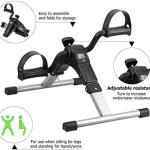 Folding Pedal Exerciser, Mini Exercise Bike Under Desk Bike Foot Pedal Exerciser, Foot Hand Cycle Portable Peddler Machine Bicycle Exerciser Arm Leg Exerciser While Sitting