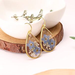 Forget-Me-Not and Queen Anne’s Lace Pressed Wildflower Earrings | Drop Dangle Earring For Women Girls | Pressed Flower Teardrop Earrings Dry Flowers | Personalized Handmade Earrings | Gift for Woman