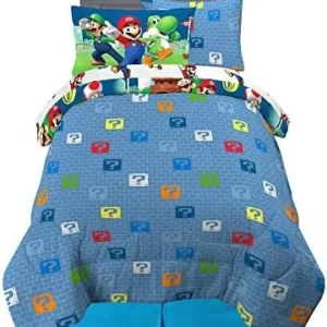 Franco Kids Bedding Super Soft Comforter and Sheet Set with Sham, 5 Piece Twin Size, Mario