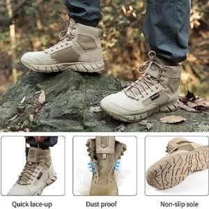 FREE SOLDIER Waterproof Hiking Work Boots Men’s Tactical Boots 6 Inches Lightweight Military Boots Breathable Desert Boots