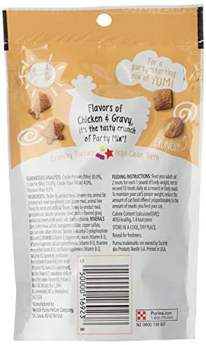 Friskies Party Mix Cat Treats, Crunch, Gravy-licious Chicken and Gravy Flavors, 2.1 Oz Pouch