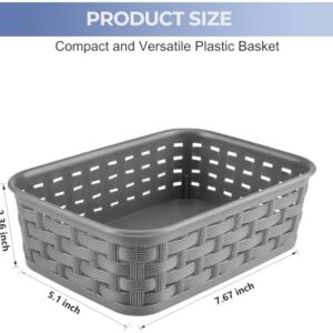 FUCDTEFC 3 Pack Small Plastic Basket, Storage Bin Baskets for Organizing, Pantry Organizer Household Wicker Storage for Laundry Room, Bathrooms, Bedrooms, Kitchens, Cabinets, Countertops, Dark Gray