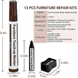 Furniture Repair Kit Wood Markers – Set of 12 – Markers and Wax Sticks with Sharpener Kit, for Stains, Scratches, Wood Floors, Tables, Desks, Carpenters, Bedposts, Touch Ups, and Cover Ups