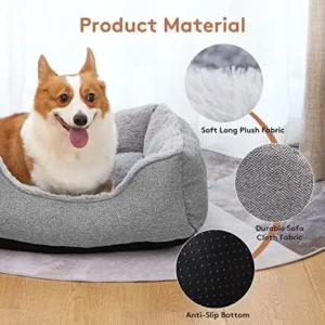 FURTIME Small Dog Beds for Small Dogs, Rectangle Washable Dog Bed, Orthopedic Dog Bed Soft and Comfy Calming Puppy Bed Waterproof Dog Cuddler Sofa Pet Bed with Anti-Slip Bottom S(20”x19”x6”)