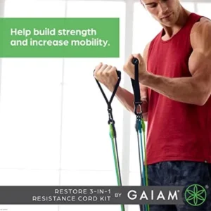 Gaiam 3-in-1 Resistance Band Kit with Comfort-Grip Handles and Interchangeable Strength Bands for High Intensity Training