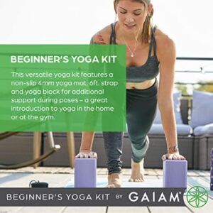 Gaiam Beginner’s Yoga Starter Kit Set (Yoga Mat, Yoga Block, Yoga Strap) – Light 4mm Thick Printed Non-Slip Exercise Mat for Everyday Yoga – Includes 6ft Yoga Strap & Yoga Brick