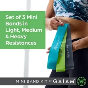 Gaiam Restore Mini Band Kit, Set of 3, Light, Medium, Heavy Lower Body Loop Resistance Bands for Legs and Booty Exercises & Workouts, 12″ x 2″ Bands