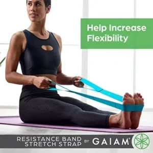 Gaiam Restore Stretch Band Strap – Elastic Stretching Strap with Loops for Medium Resistance Stretch Assist on Leg, Hamstring, Exercise/Fitness/Workout, Physical Therapy Green,Teal